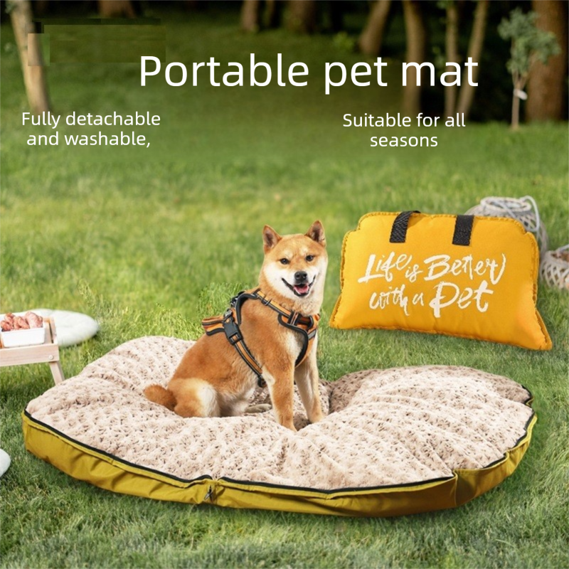 Khaki S size Portable Foldable Pet Bed Mat – Waterproof Travel Dog Bed and Cat Cushion with Carry Handles, Removable Washable Cover, Plush Comfort Padding for — image 2