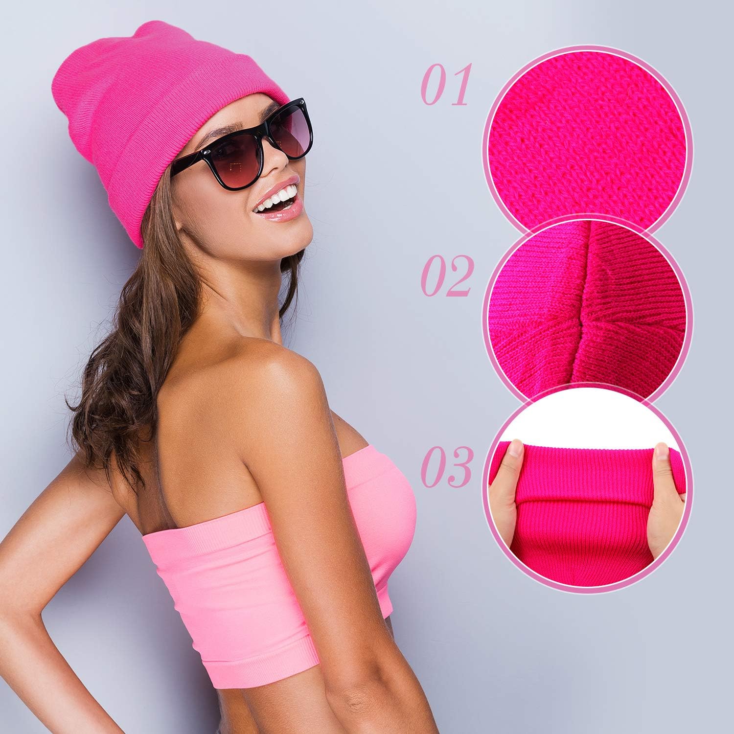 6 Pieces Neon Beanie Hat Acrylic Watch Winter Hat Plain Knit Long Skullcap Fisherman Beanie Unisex, Medium โ image 3
