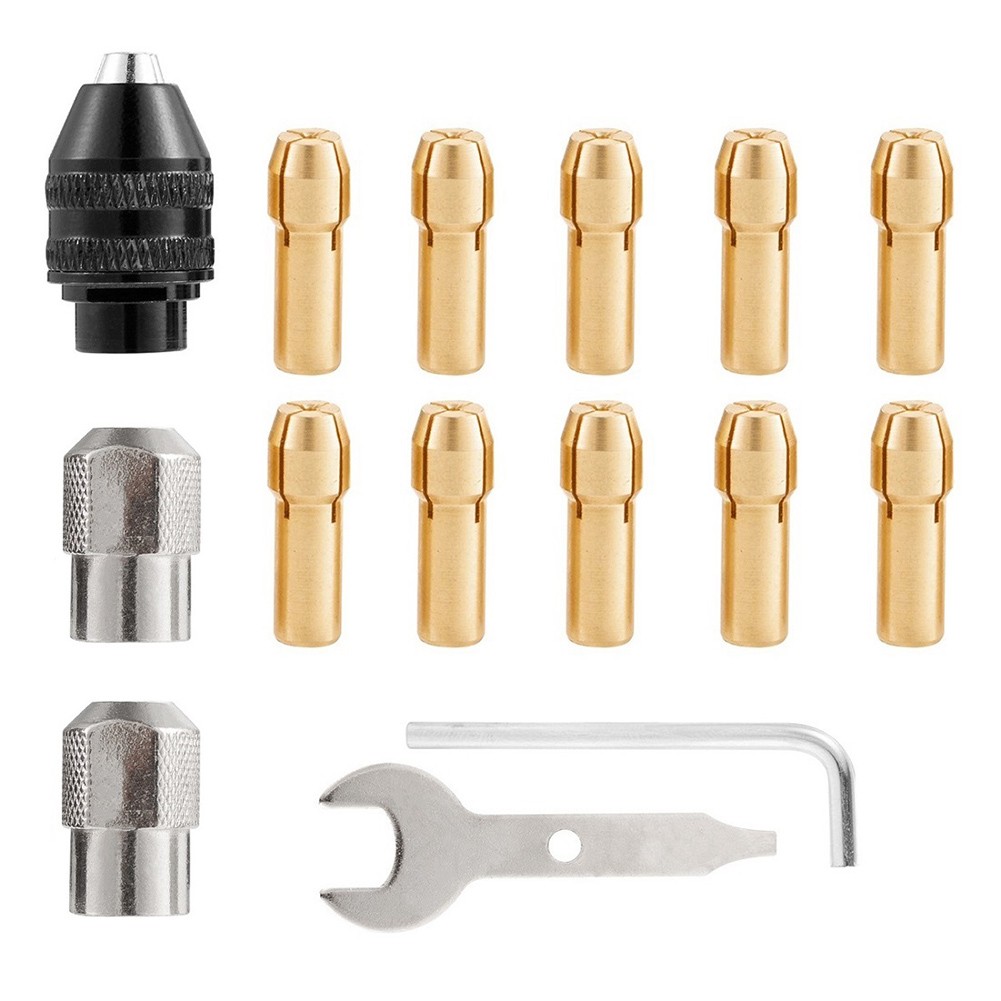 15Pcs Drill Chuck Collet Set For Dremel, 1/32" To 1/8" Replacement 4486 Drill Keyless Bit Chuck Shank Rotary Tool Quick Change Fangkenuo — image 4