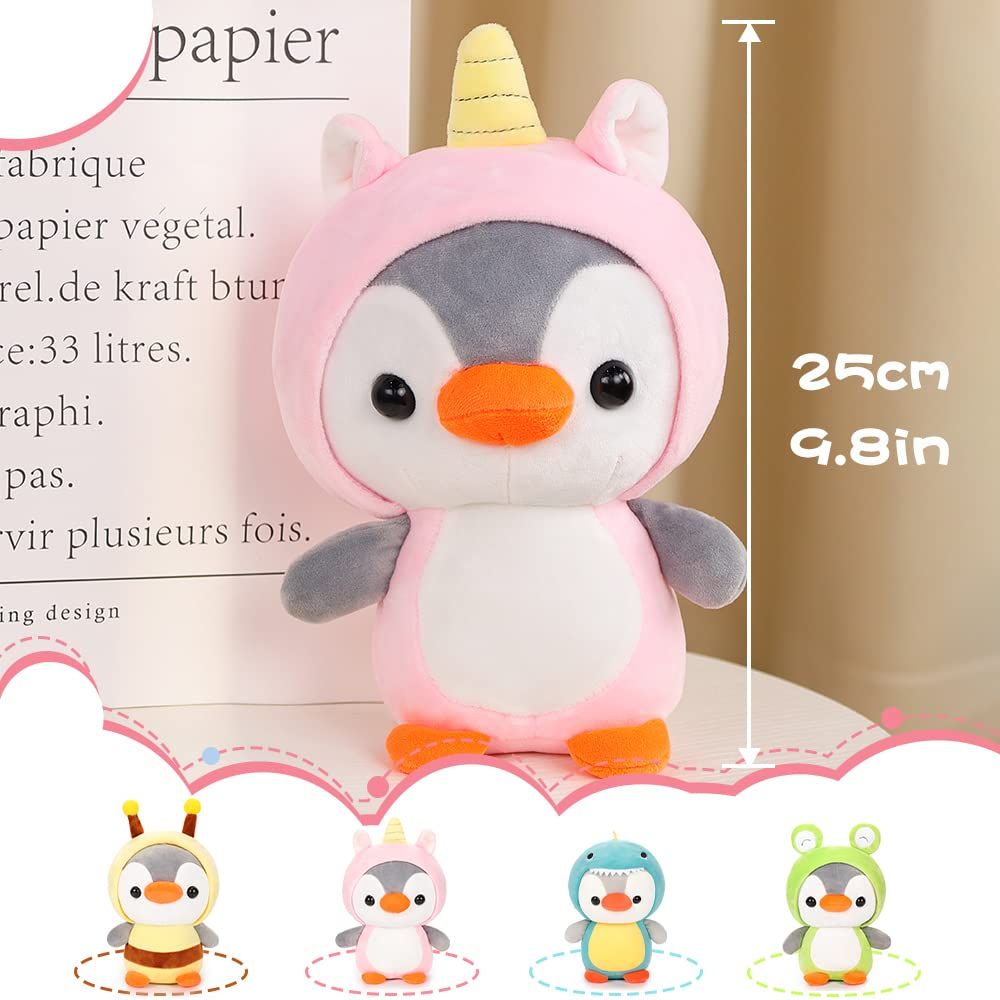 Penguin Plush in Pink Unicorn Costume, Soft Plushies Stuffed Animal Toy Gift for Kids and Lovers for children, girls, boys