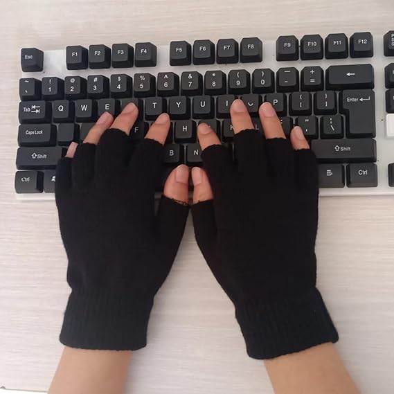 Unisex Black Touchscreen Gloves 2 Pack - Ideal for Work Writing Typing with Half Fingers — image 3