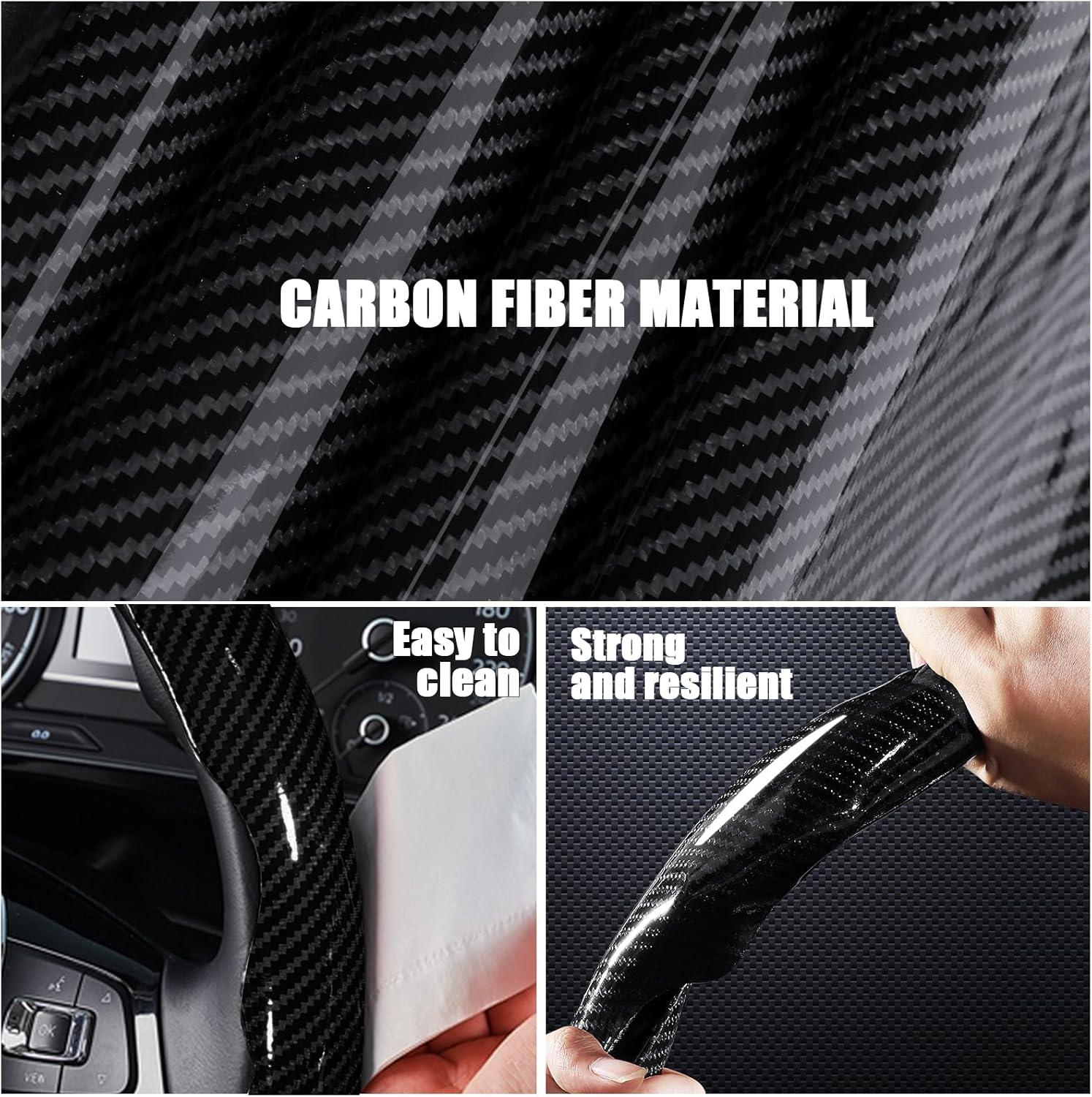 Carbon Fiber Steering Wheel Covers 3 Piece Clip on Steering Wheel Cover (Black) โ image 3