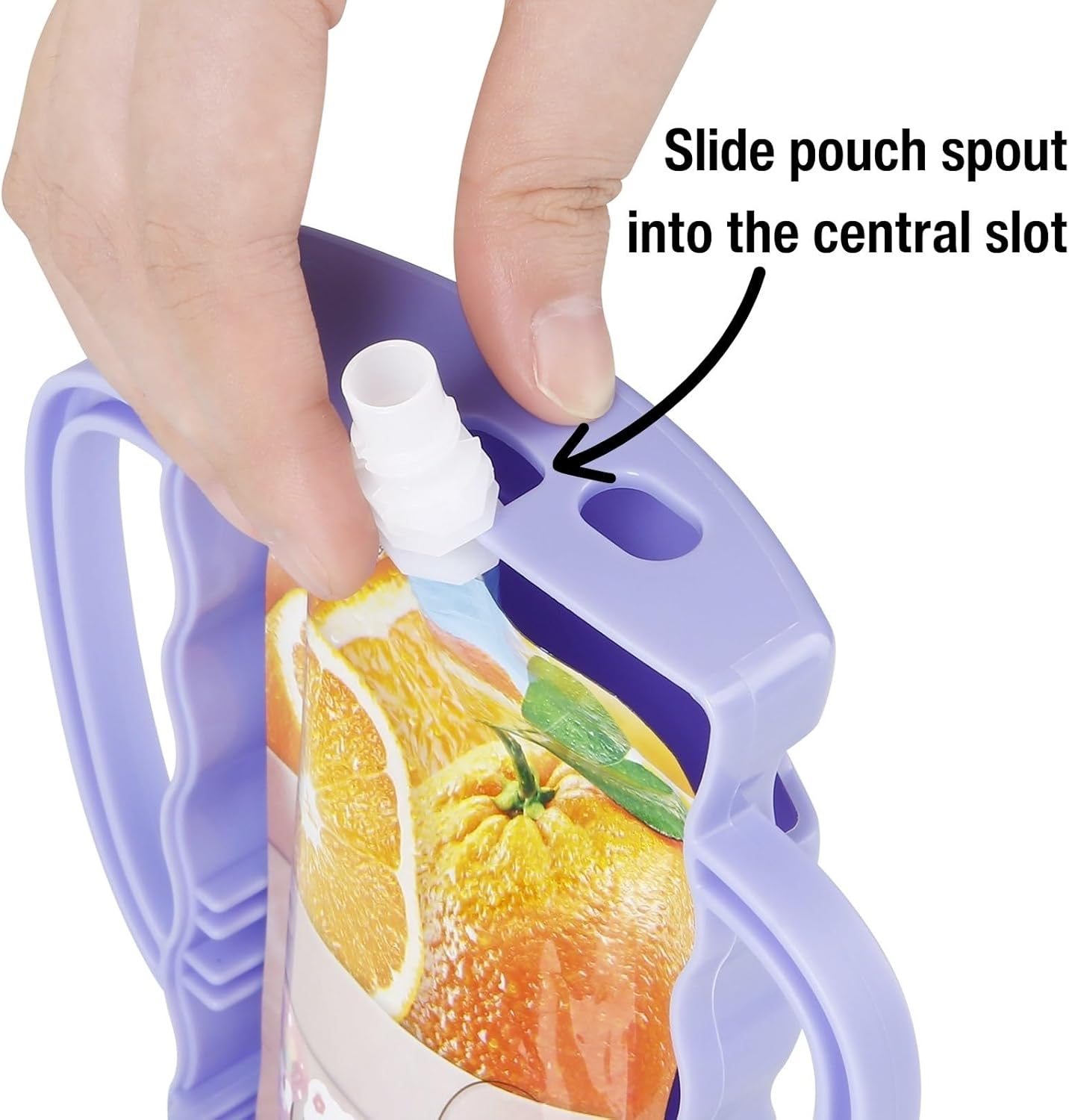 2 Pack Pouch Holder No Squeeze, Baby Food Pouch Juice Boxe Holder with Handle for Food Pouches and Drinks, Blue/Purple — image 3