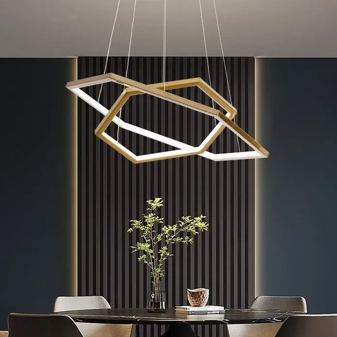 BAMDECOR AD2582/2 Modern LED Chandelier, Hexagonal Rings Ceiling Lighting Contemporary Chandeliers (2 Rings-Brass Gold) — image 2