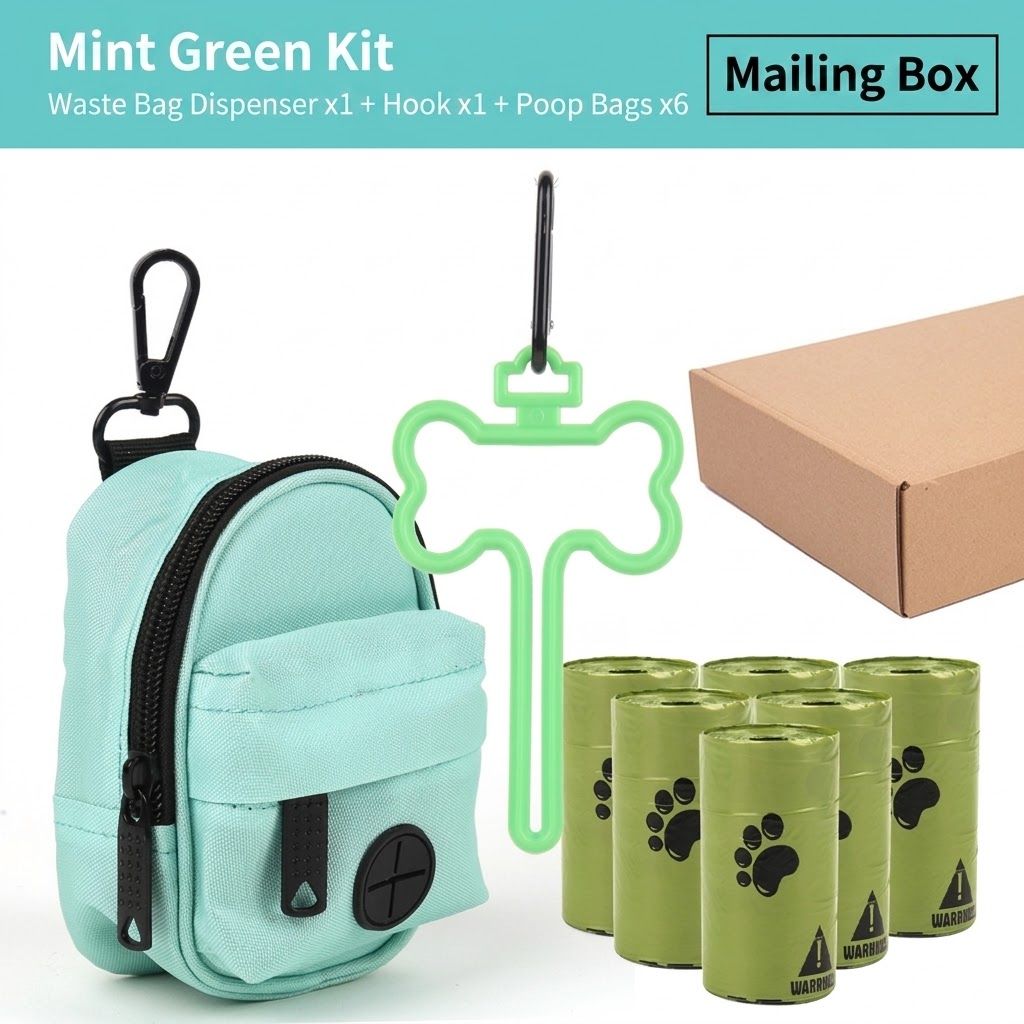 Carry Your Pup’s Mess in Style with a Durable Oxford Fabric Poop Bag Dispenser Set, Featuring a Bone-Shaped Hook, Carabiner Clip, and Six Refill Rolls of