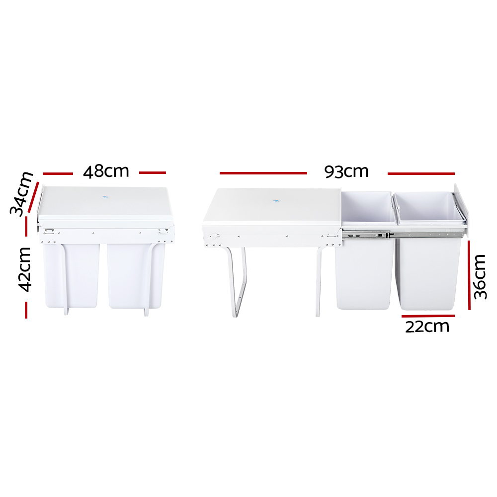 Cefito Pull Out Bin Kitchen Double Basket 2X20L White โ image 2
