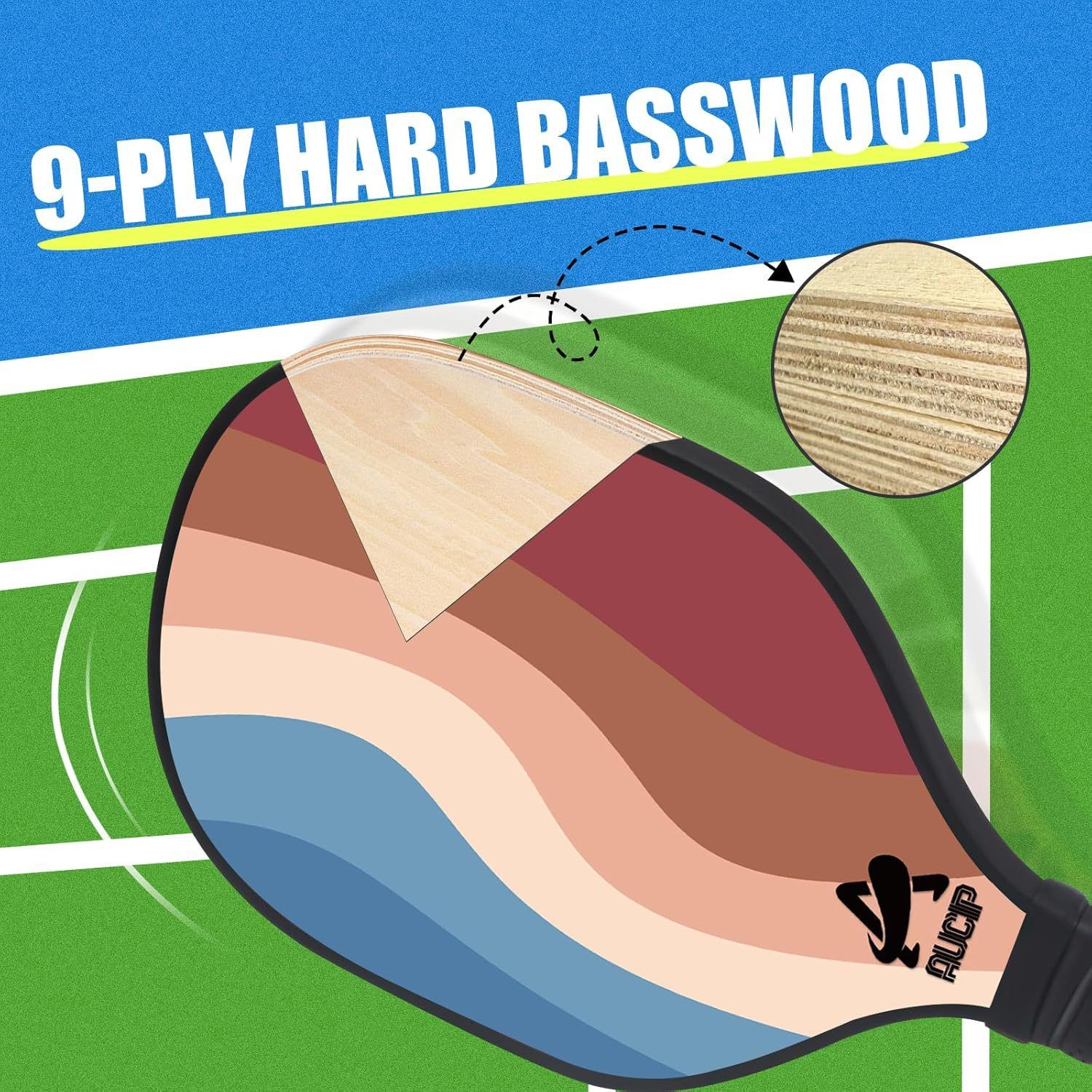 Lightweight 9-Ply Hard Basswood Pickleball Paddle with Curved Stripes Design for Indoor & Outdoor Play - Professional Size Construction, Breathable Non-Slip โ image 3