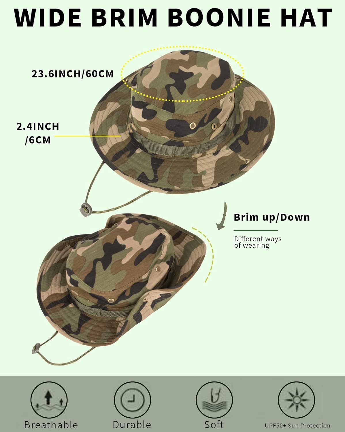 UPF 50+ Boonie Sun Hat, Foldable Wide Brim Bucket Hat for Hiking, Beach, Fishing, Camping and Summer Safari Wear, Jungle Camouflage โ image 4