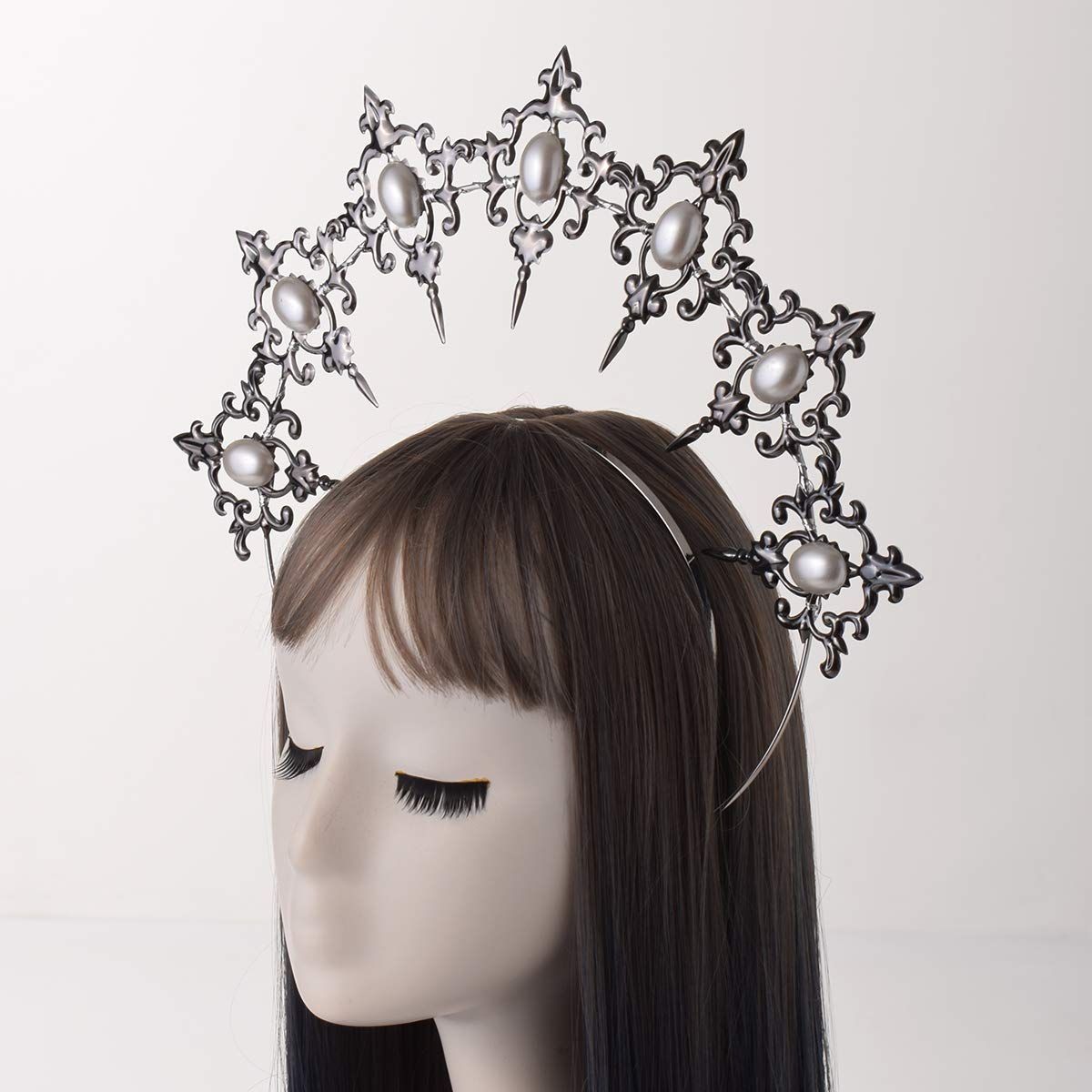 Crown Mary Goddess Headband Women Halloween Costume Headpiece Halo Crown Headpiece - Spiked Headwear Queen Headband โ image 4