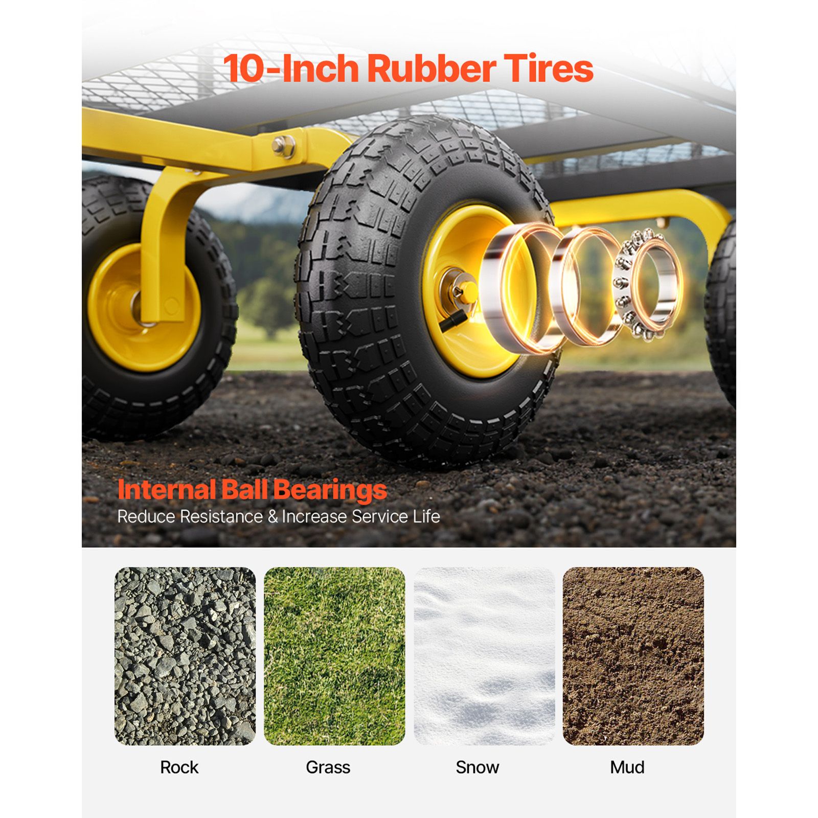 900 Lbs Heavy Duty Steel Garden Cart, Garden Wagon Cart on Wheels, Outdoor Metal Yard Utility Wagon Carts with 10" Tires and Mesh Removable Sides(Convert to — image 5