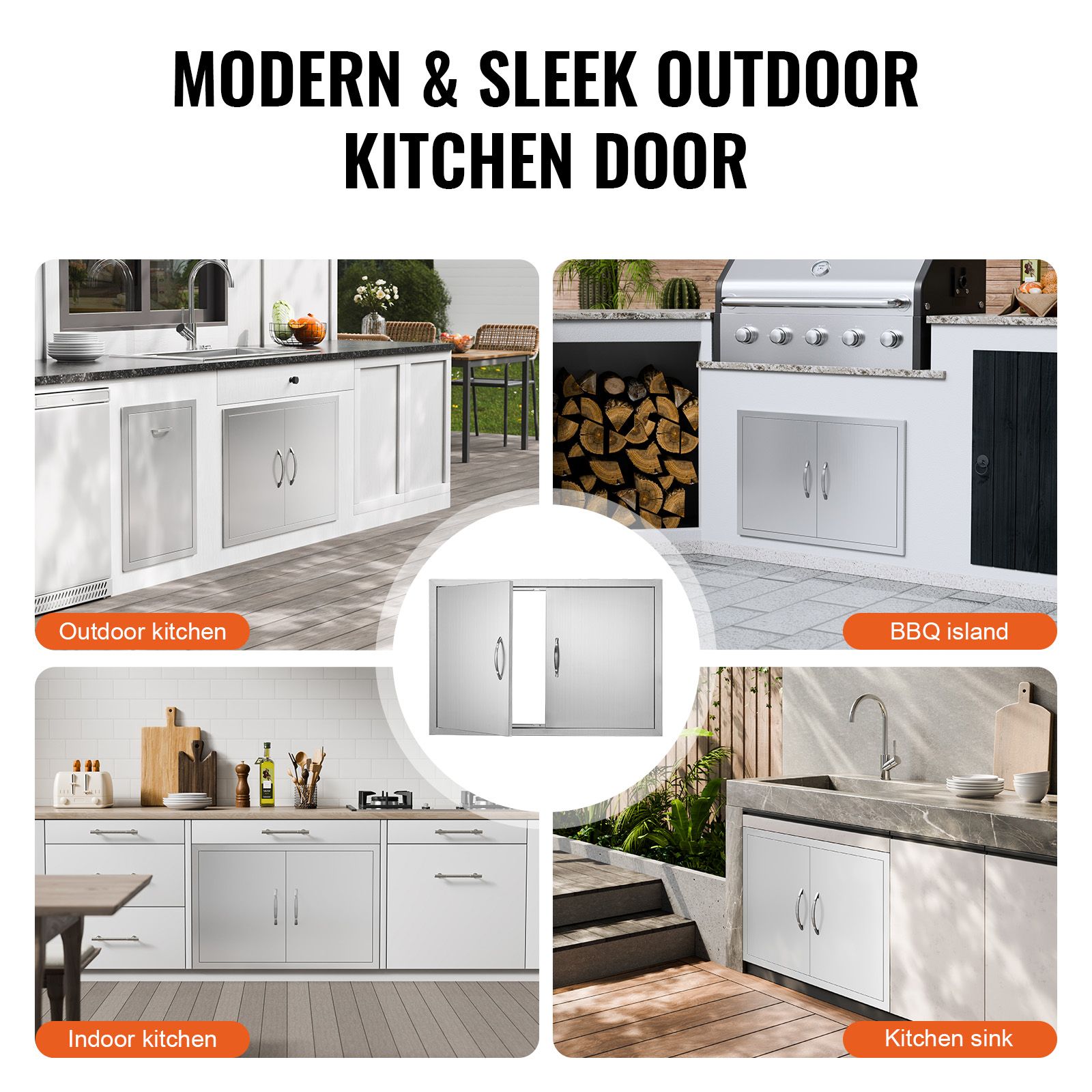 BBQ Access Door, 838 × 558 mm Double Outdoor Kitchen Door, Stainless Steel Flush Mount Door, Wall Vertical Door with Handles, for BBQ Island, Grilling Station — image 6