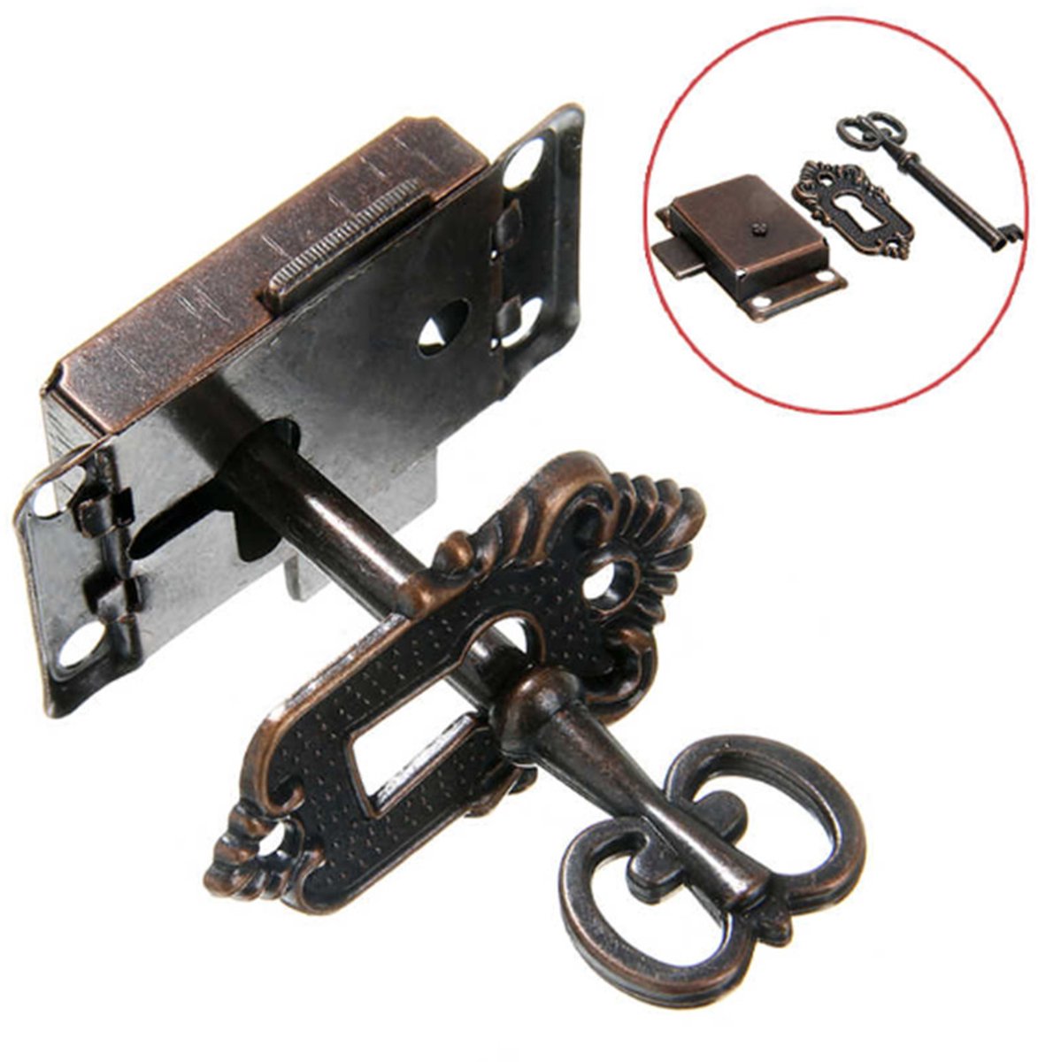 4 Pieces - Furniture Lock - Iron - 53*27 mm - Red Bronze - With Key and Screws - Furniture Locks - Safety Cabinet Lock - Drawer Lock - Lock with Key — image 4