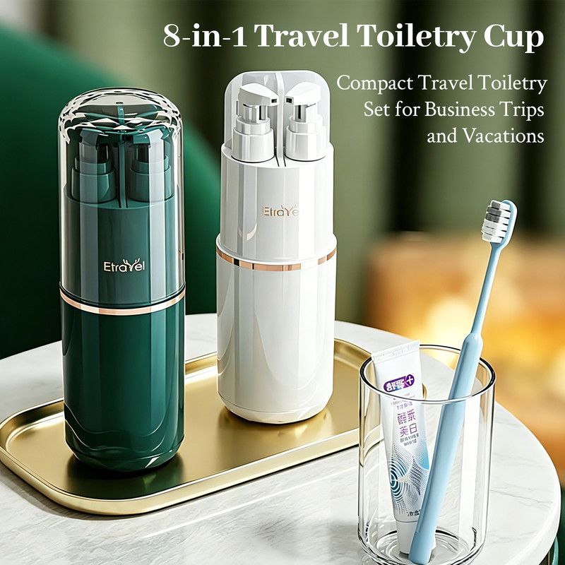 8-in-1 Portable Travel Toiletry Organizer Cup, Travel-Sized Toiletry Set for Business Trips and Vacations, Multifunctional All-in-One Travel Essential - White — image 2