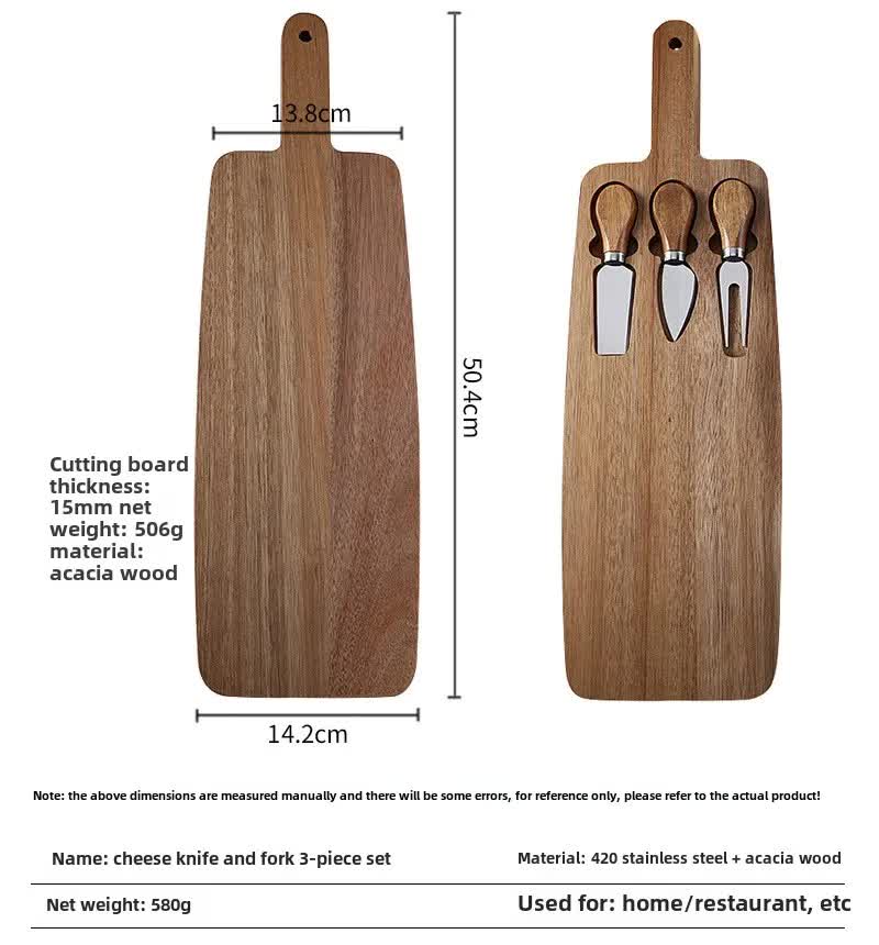 Brown And Silver Premium Acacia Wood Cheese Board Set | Charcuterie Platter with 3 Stainless Steel Knives — image 5