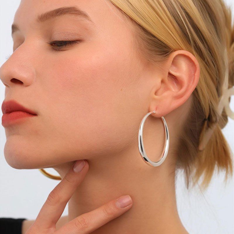 S925 Sterling Silver Hoop Earrings for Women, Lightweight Hypoallergenic Large Silver Hoops, 30 mm — image 3