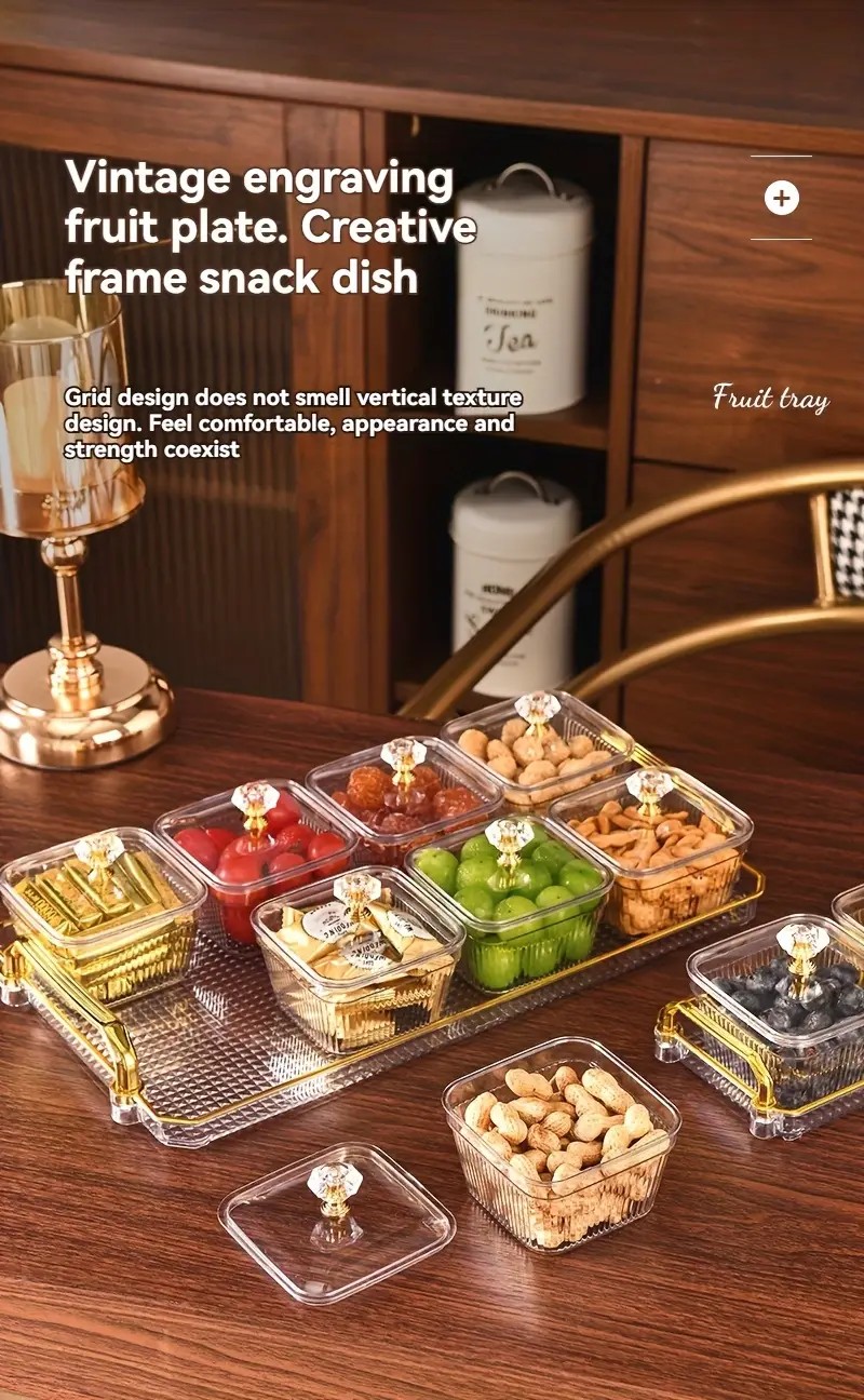 1-Piece 8-Compartment Snack Tray, BPA-Free Plastic Food-Grade Snack Organizer, Perfect for Nuts, Fruits, Candies, Potato Chips - Elegant Gold Decor for Home — image 6