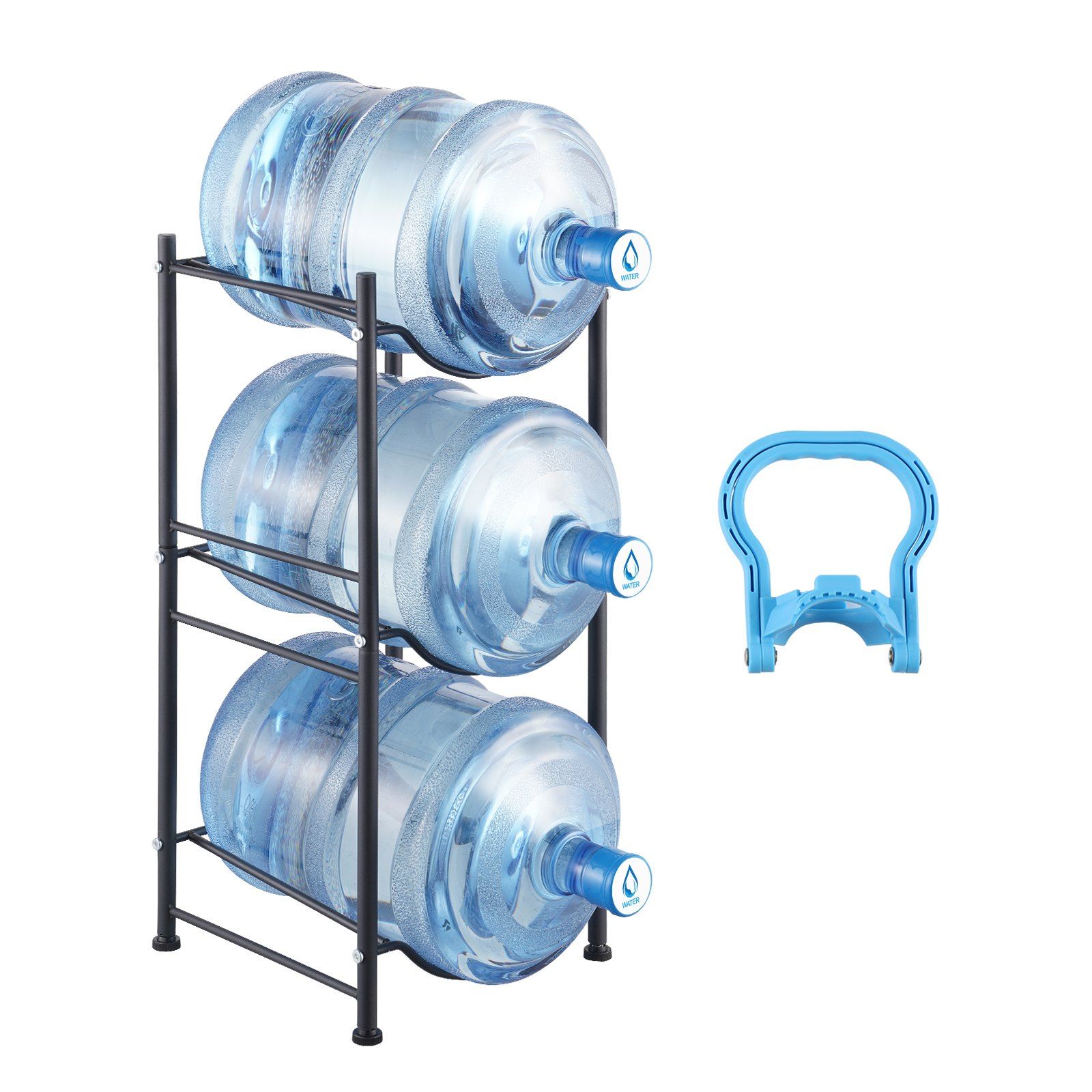 3 Tier 5 Gallon Water Bottle Holder Heavy Duty Single Row Water Jug Rack for 3 Bottles Kitchen Office Living Room Black