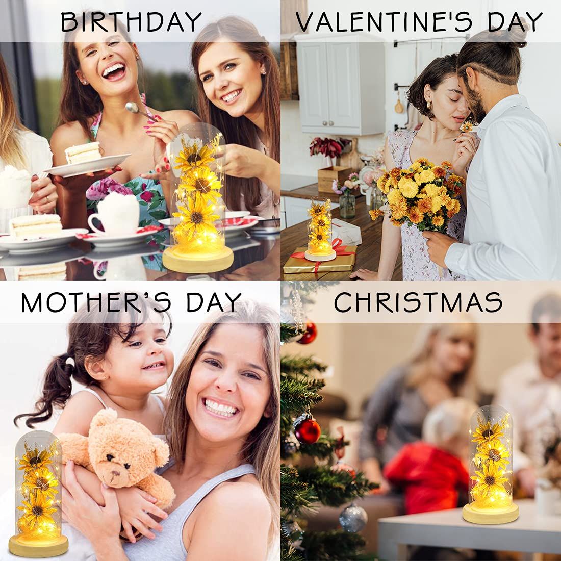 Sunflower in Glass Dome Gifts for Women Enchanted Flower with LED Light Enchanted Gift for Women on Christmas Day Mother's — image 3