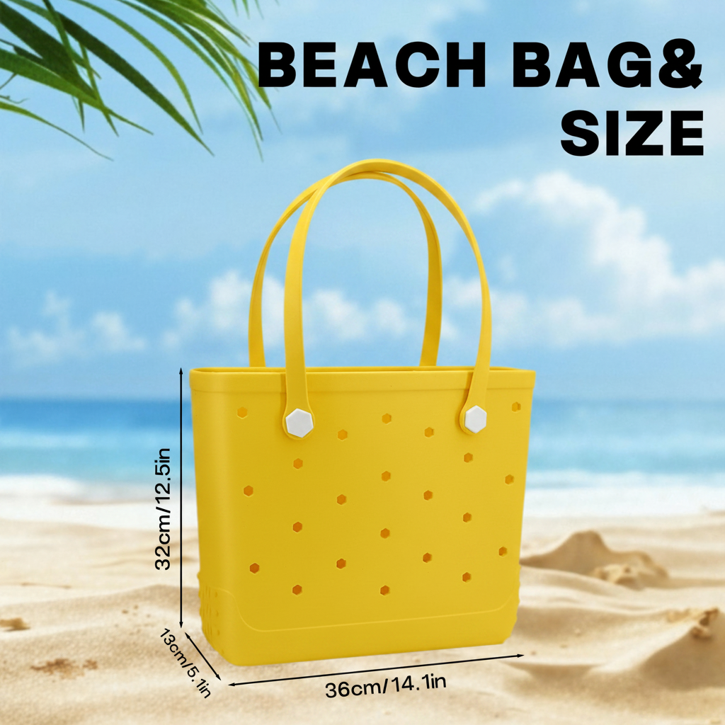Waterproof Hexagon Mesh Beach Bag - Large Capacity Travel Storage Tote for Swimwear Towel Sunglasses - Yellow Medium 37x32x13cm โ image 5