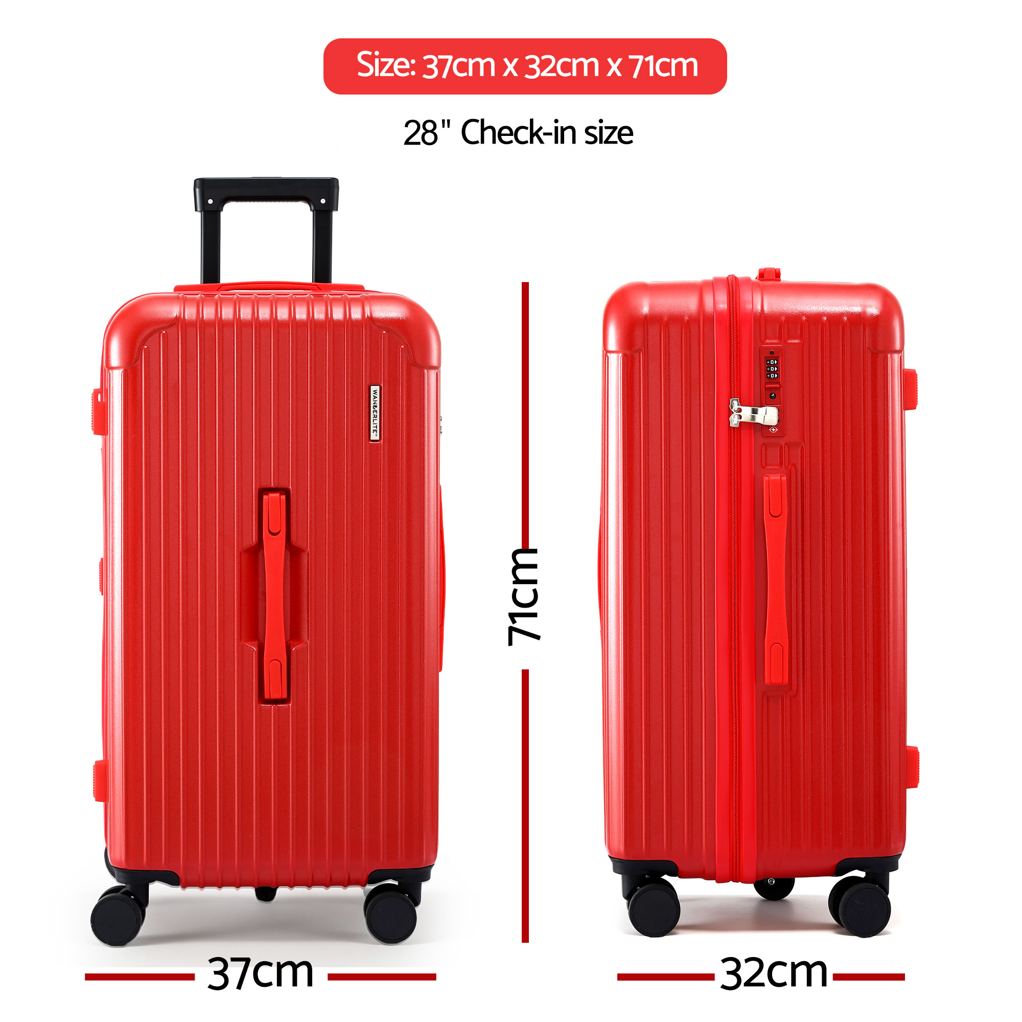 Wanderlite 28" Trunk Luggage Suitcase Travel 5 Wheels Type-C Port TSA Red — image 2