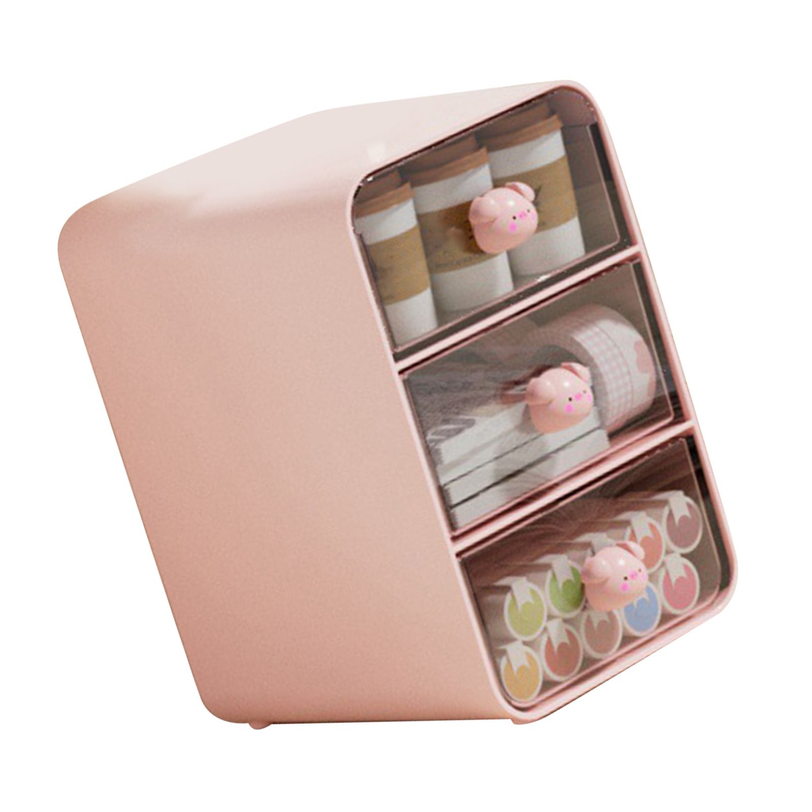 Cosmetics Storage Box Drawer Type Makeup Storage Box Desktop Shelf Basket for Student Dormitory Home Small Pink Piggy — image 4