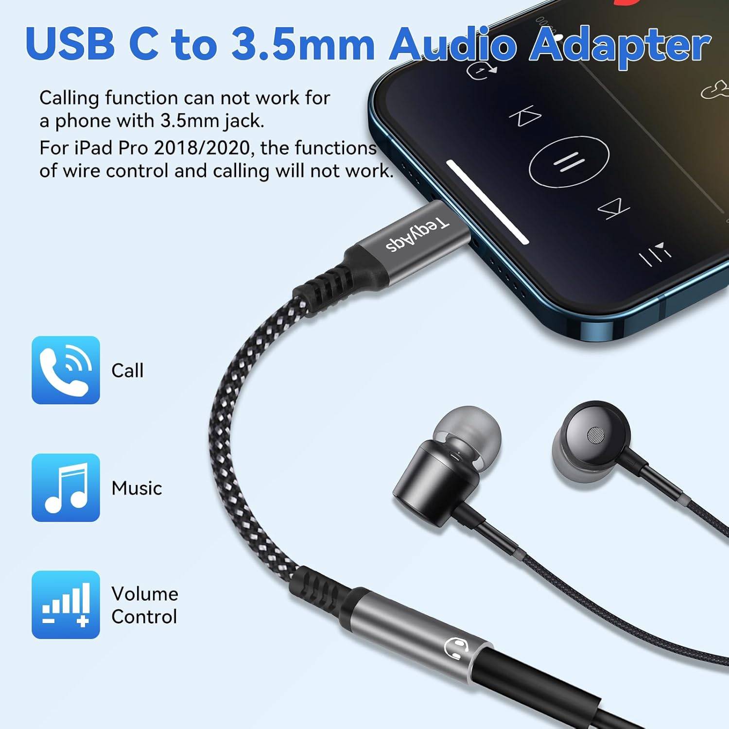 USB Type C to 3.5mm Female Headphone Jack Adapter, (2-Pack) USB C to Aux Audio Dongle Cable Cord Compatible with iPhone 17/16/15 Pro Max, iPad Pro, Samsung — image 2