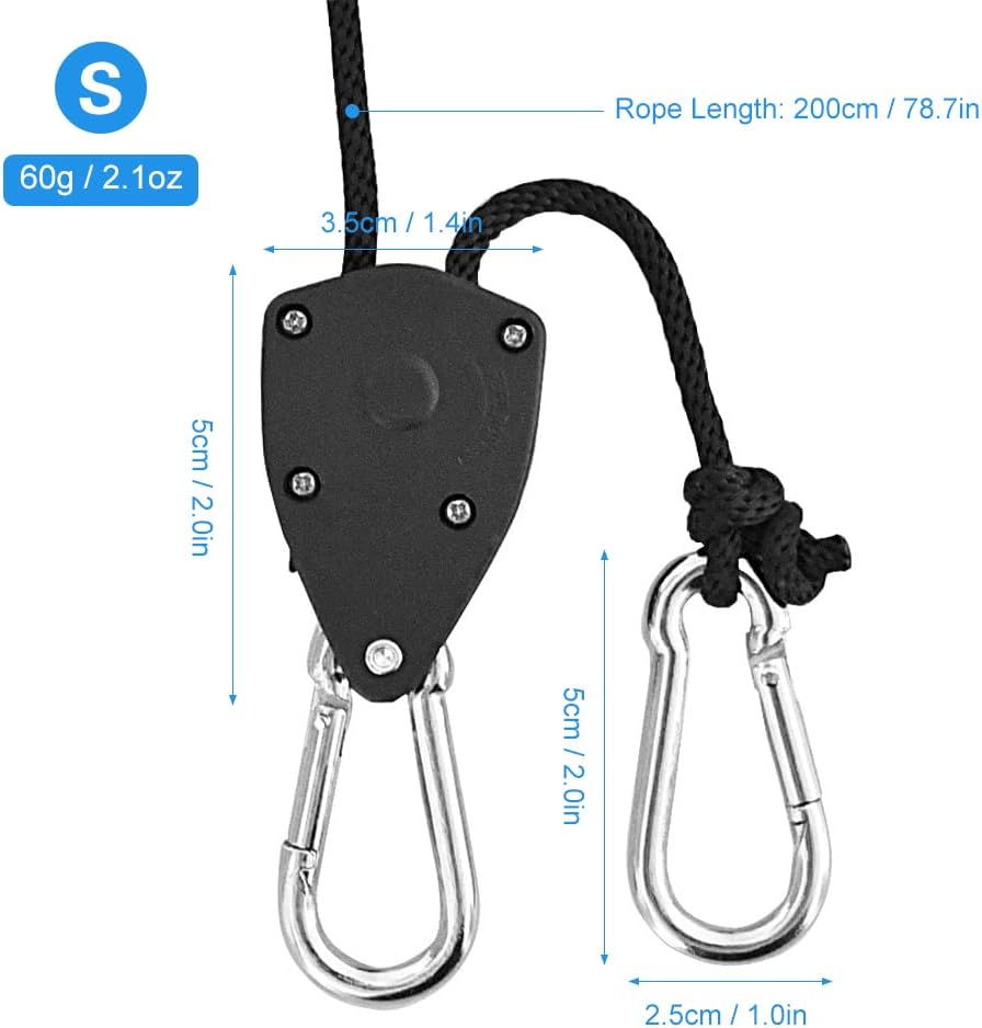 16pcs Heavy Duty Adjustable Lifting Pulley Ratchets Rope Clip Hanger Lanyard Strap with Aluminium Carabiners Internal Gears for Hanging Fixtures Reflectors โ image 2