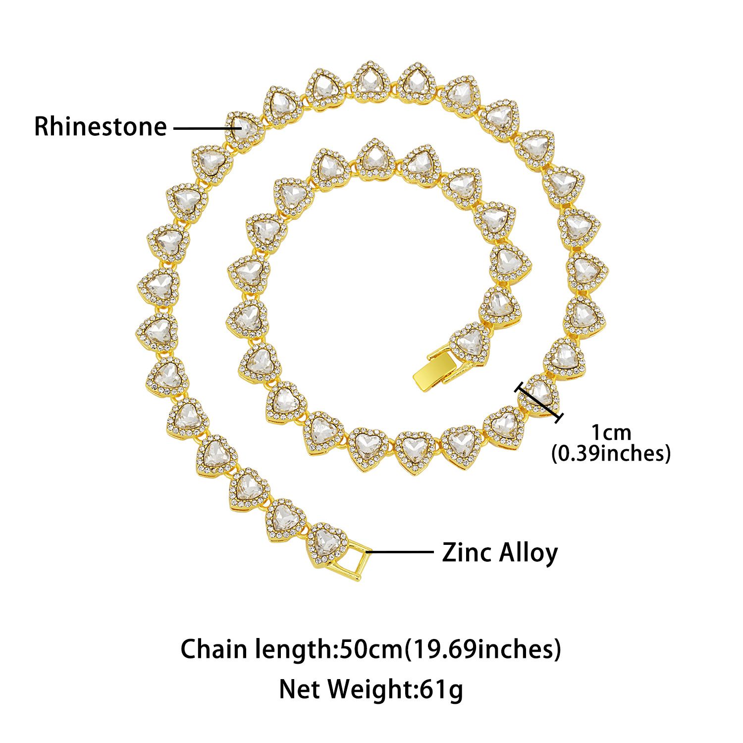8 inch Silver-Plated & Gold-Plated Heart Rhinestone Tennis Bracelet for Women, Crystal Heart Chain Fashion Jewelry Accessories with Gift Box (2 Pack) — image 4