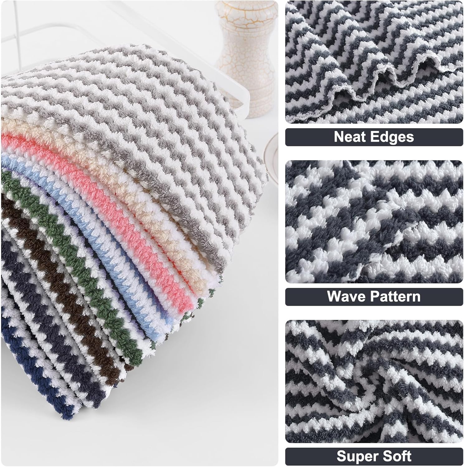 Homaxy 12 Pack Kitchen Dish Cloths(10 x 10 inches, Dark Grey), Ultra Soft and Absorbent Dish Towels and 100% Cotton Kitchen Towels and Dishcloths Set(12 x 12 & β image 2
