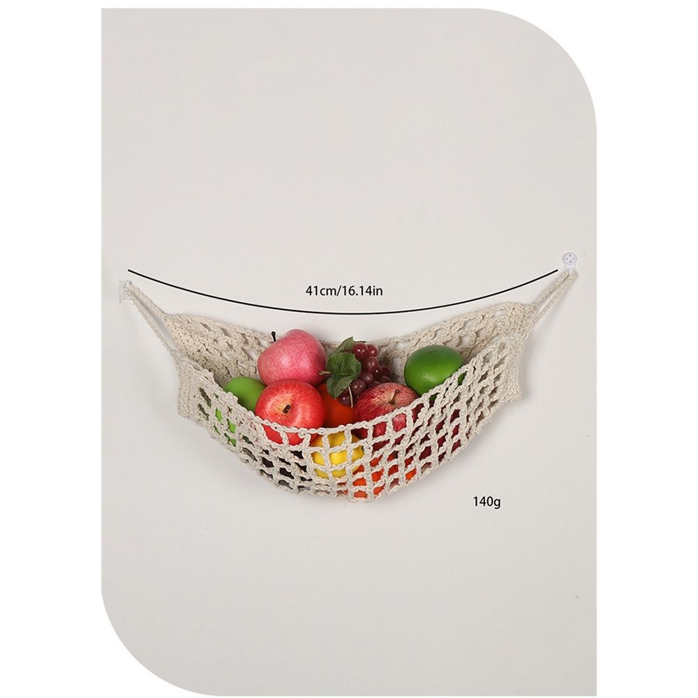 Fruit Hammock for Kitchen Under Cabinet Fruit Basket Hanging Handwoven Cotton Macrame Basket Boho Decor Storage Save Counter Space for Home Camper RV — image 3