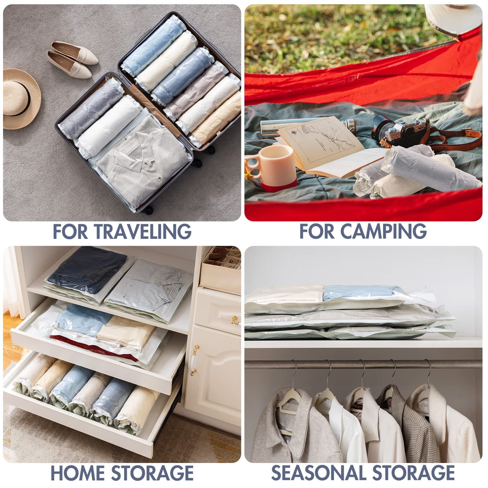 10pc Travel Compression Bags, Roll Up Space Saver Bags, No Vacuum Needed Reusable Packing Bags for Luggage, Suitcase — image 5