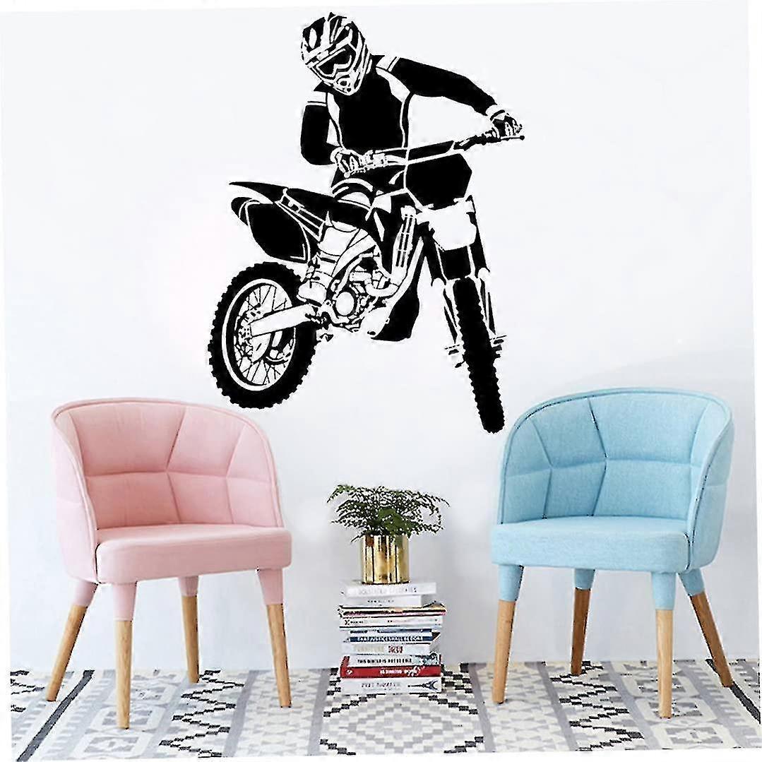 Motorbike Wall Stickers Self Adhesive Pvc Dirt Bike Wall Decal Bedroom Decor Black 58x68cm Dirt Bike Wall Sticker (black) — image 2