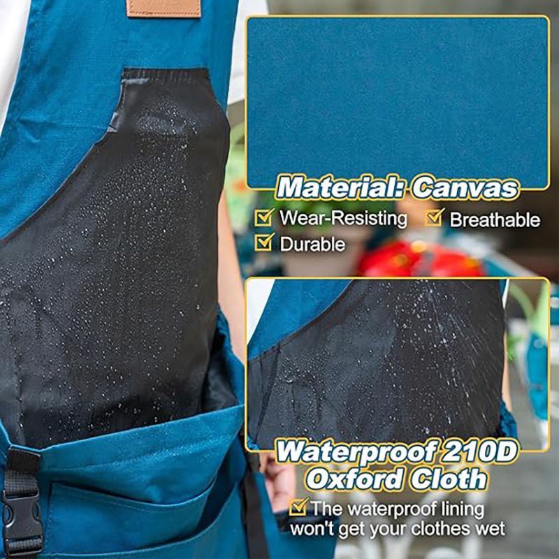 Oxford Cloth Waterproof Gardening Apron, Large Capacity Kangaroo Pocket, Cross Back Straps Comfortable, Great Helper for Picking and Weeding(grey) — image 2