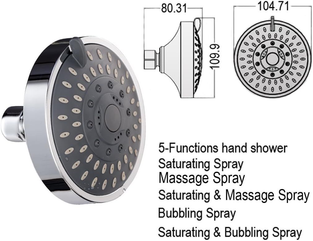 Shower Head High Flow Pressure Rain Fixed Showerhead 5-Setting with Bathroom Showerhead with Adjustable Brass Ball Joint - for Luxury Shower Experience Even at — image 3