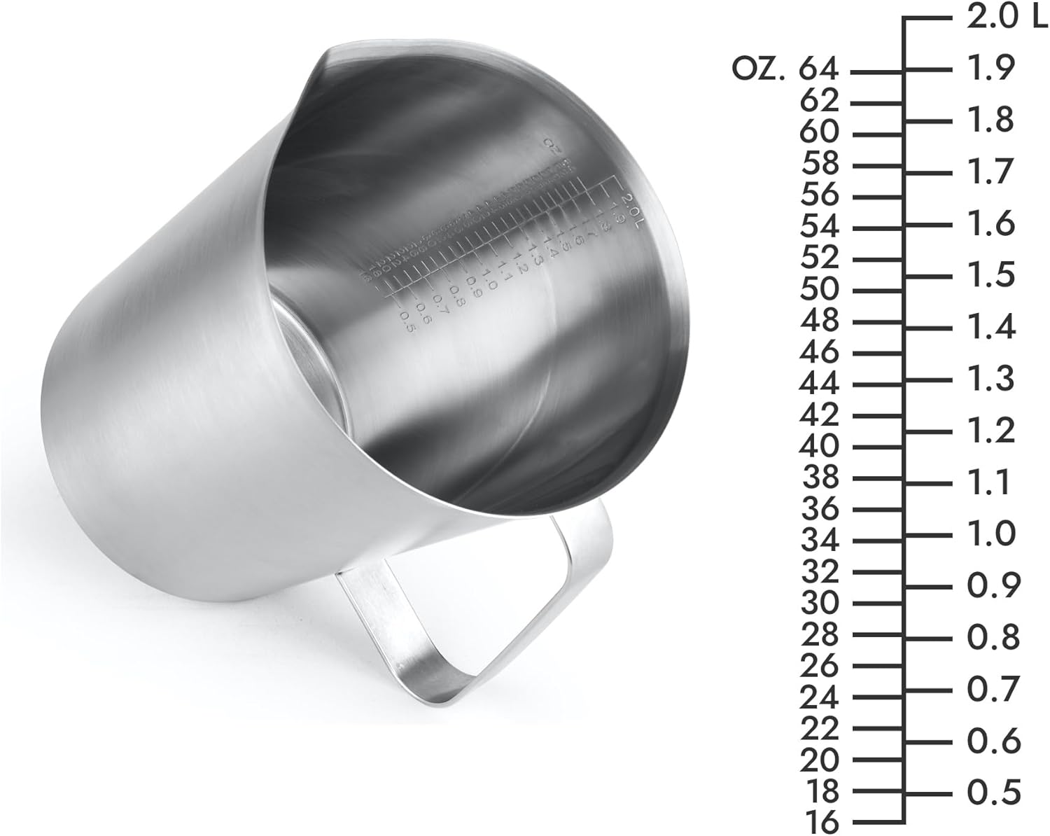 Stainless Steel Measuring Jug - 304 Stainless Steel - with Handle and Spout - Metal Pitcher with oz and ml Markings - 64 oz / 2 Litres (8 Cups) - Extra Strong — image 3