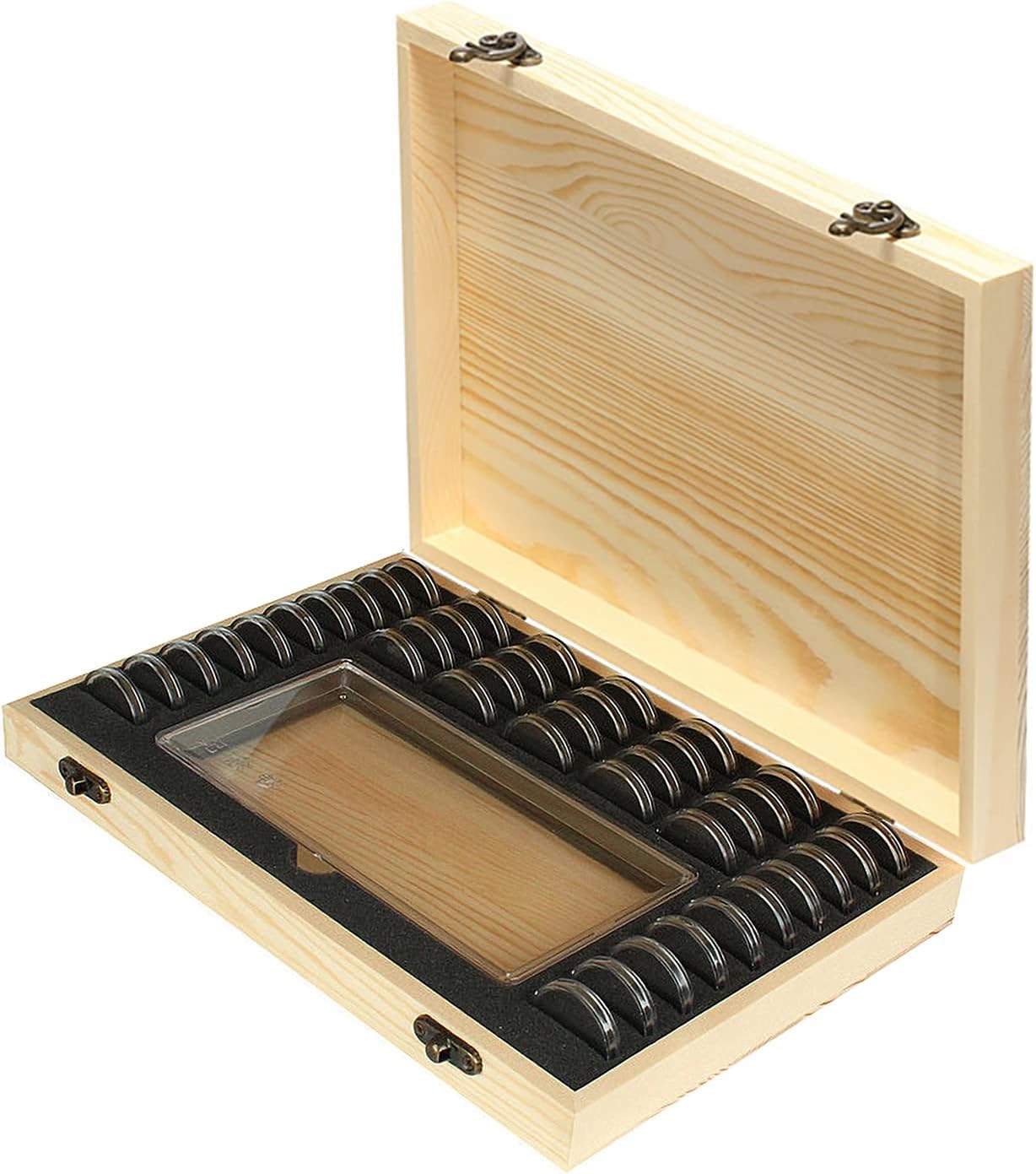 Wooden Coin Capsules Holder Case, Coin Storage Box Banknotes Collection Holder with Lock, Coin Collector Organizer Coin Display Commemorative Case for 40 Coins — image 4