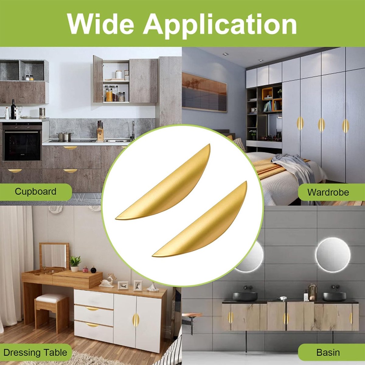 2 pieces - cabinet handles - door handle - half-moon cabinet handle - hole spacing 32 mm - drawer handles - concealed zinc alloy handles - zinc alloy cabinet — image 4