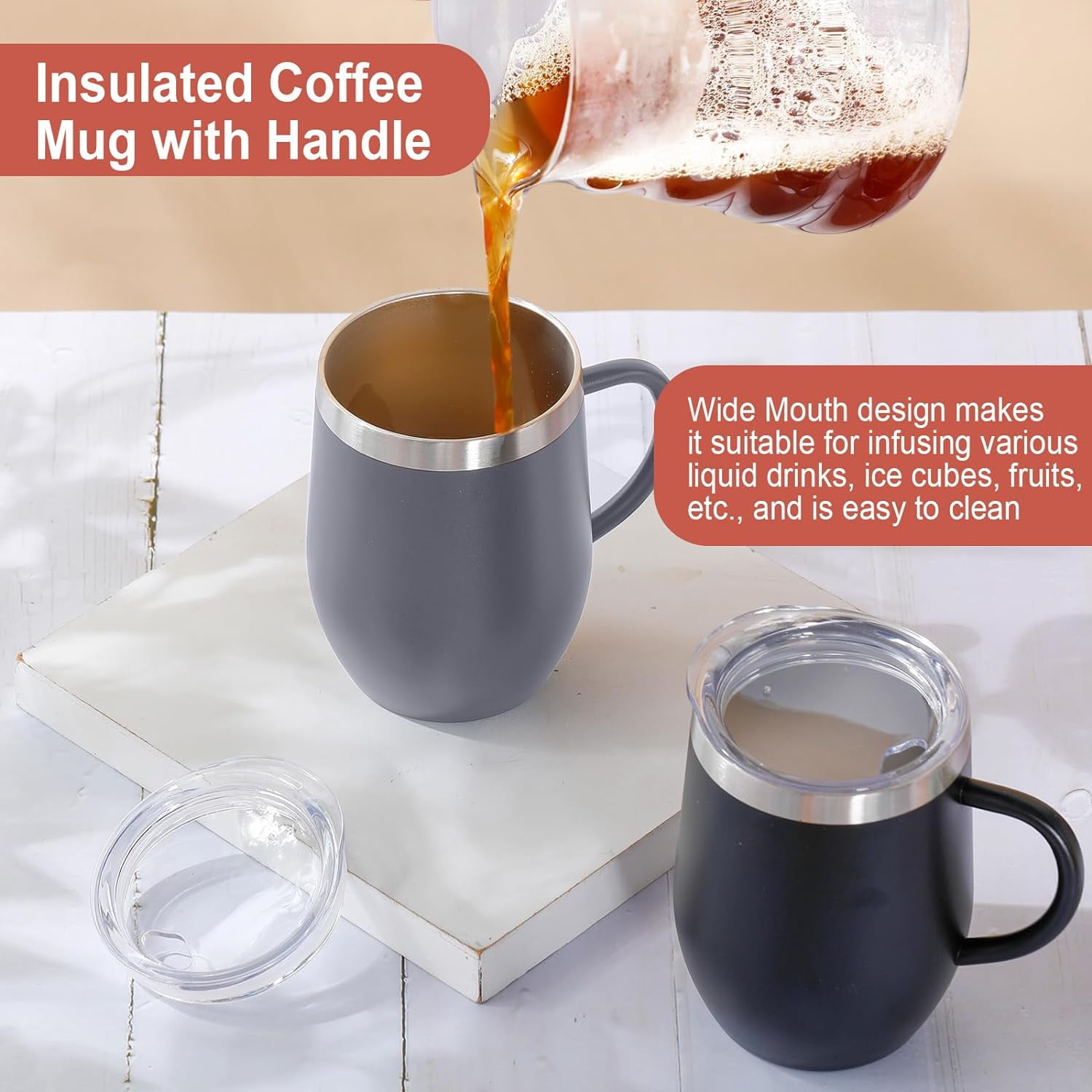 12oz Insulated Coffee Mug with Handle Stainless Steel Insulated Coffee Mug Double Wall Vacuum Travel Mug Tumbler Cup with Sliding Lid Travel Coffee Cup Thermal — image 4