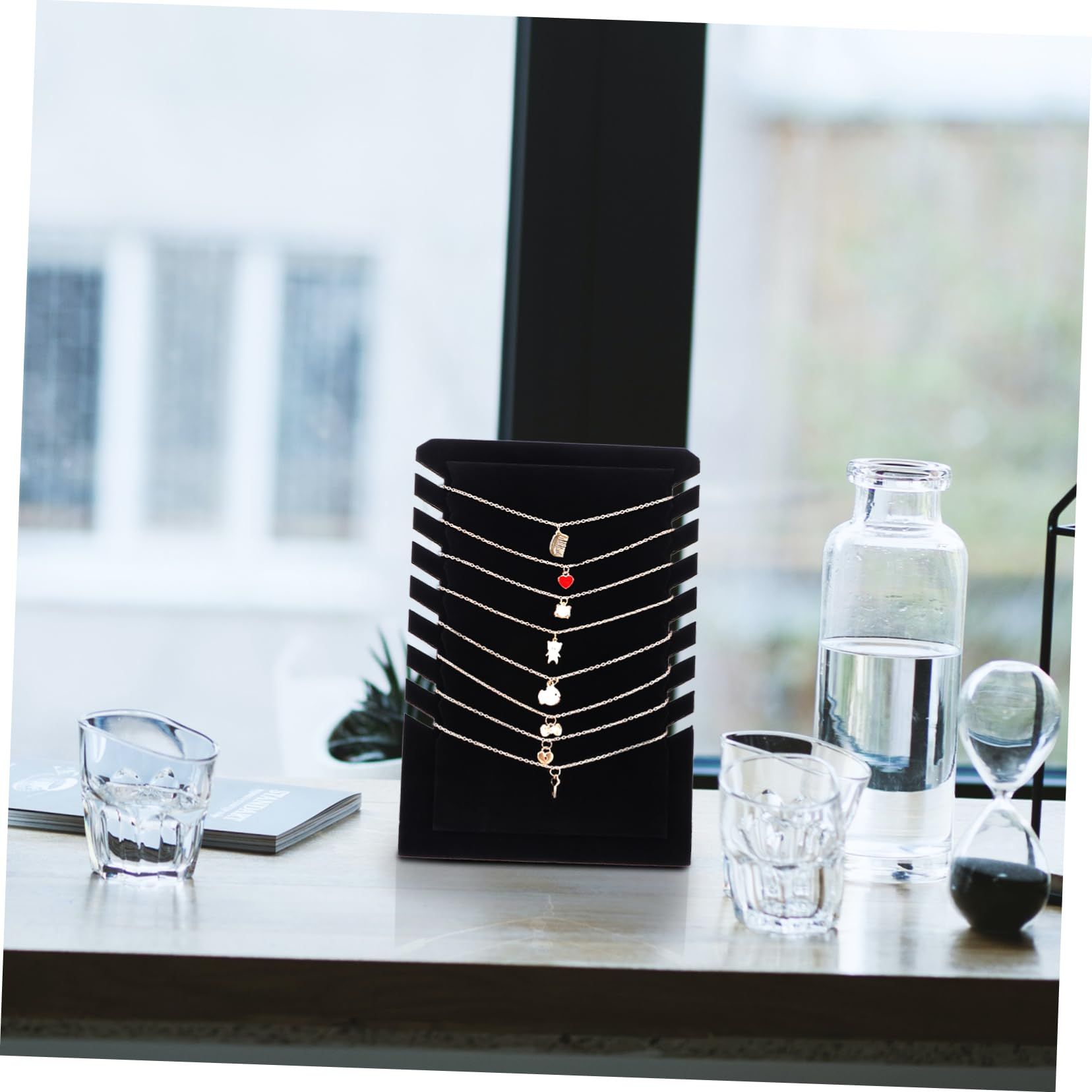 2Pcs Multiple Pendant Necklace Display Stand Jewelry Organizer Rack for Chains and Pendants Elegant Desktop Jewelry Showcase ( flat top black) — image 3