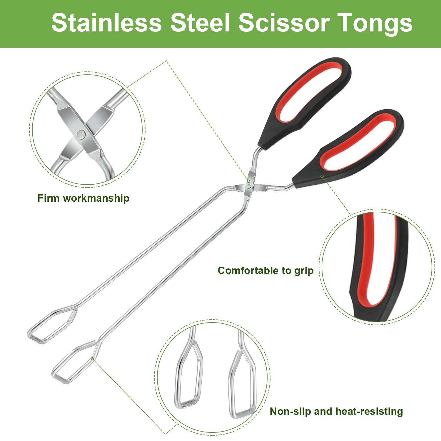 3 Pack Stainless Steel Scissor Tongs 9/11/ 12 Inch Cooking Scissor Tongs Kitchen Baking Bread Food Tong Barbecue Grilling Tongs โ image 2