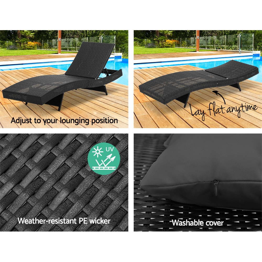 Gardeon Sun Lounge Wicker Lounger Outdoor Furniture Beach Chair Garden Adjustable Black โ image 4