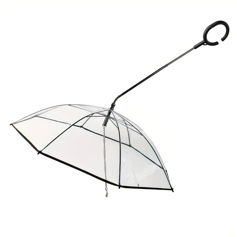 Bendable transparent pet umbrella with leash chain, rain or shine, one umbrella for outdoor pet walks — image 6