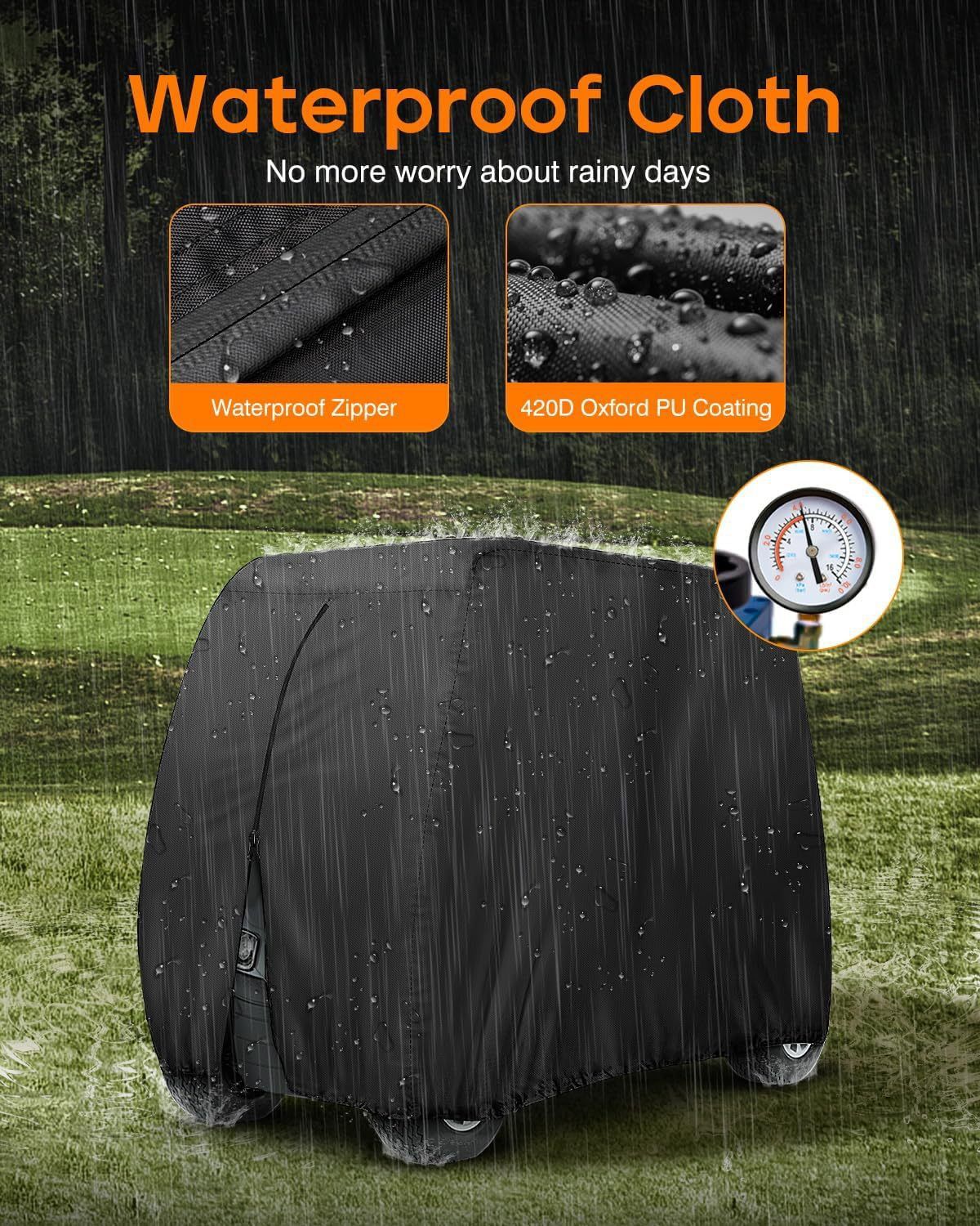 Heavy Duty 420D Oxford Golf Cart Cover with PU Coating, Waterproof Windproof UV-Resistant Storage Protection for 4-Seater and 2+2 Passenger Carts, Includes — image 4