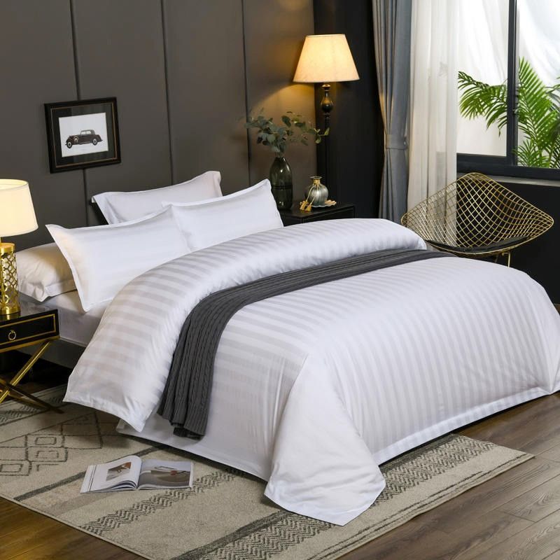 Hotel Style Quilt Cover 4 Piece Bedding Set White satin strip for economy homestay hotel 1.2 × 2.2 m sheets