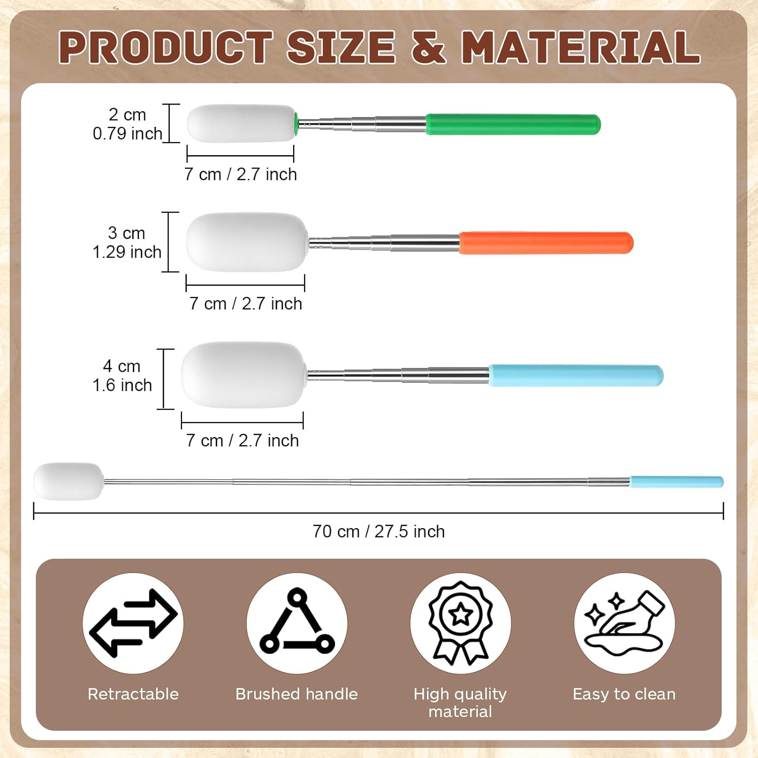 3 Pcs Telescoping Sponge Stick for Pottery 27 Inches Long Detachable Sponges Removing Excess Water, Shaping Tall/Narrow Vessels and Cleaning(Light Color) Light β image 2
