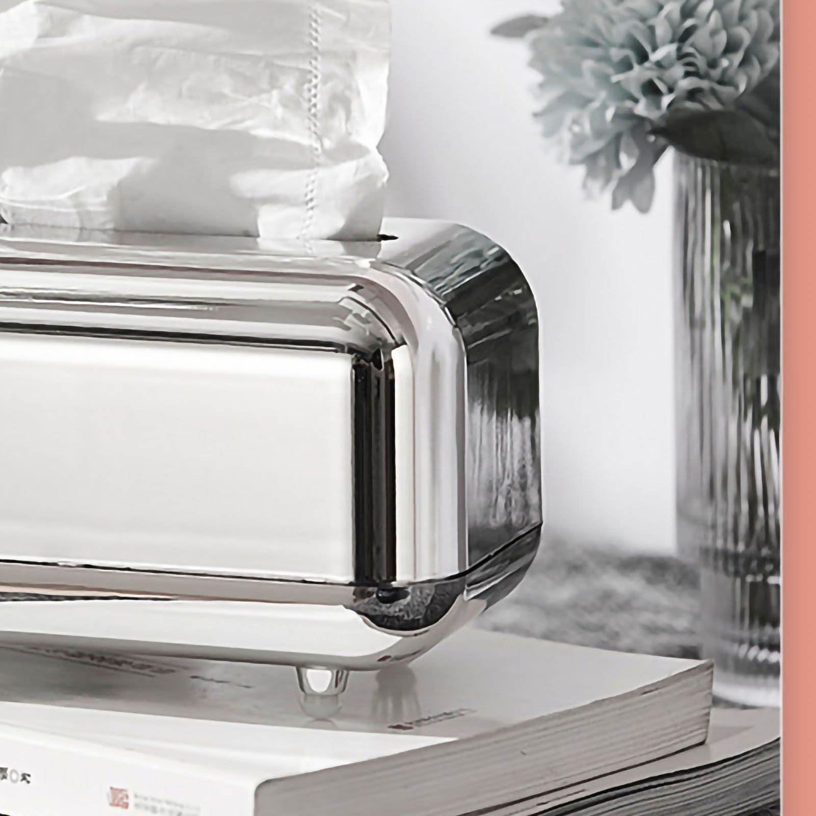 Tissue Storage Box Electroplated Magnetic Retro Built in Spring Facial Tissue Dispenser Box for Home Silver Grey — image 2