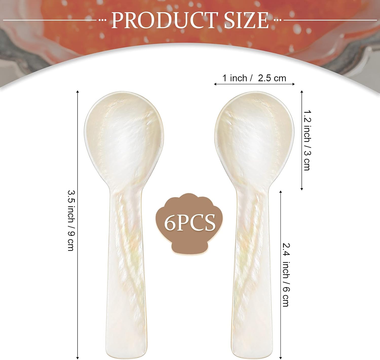 Caviar Spoons Mother of Pearl Mop Spoons with Hand Craft W Round Handle for Caviar, Egg, Ice Cream, Salt, Coffee Serving, Restaurant Serving Set(6 Pieces,3.55 — image 2