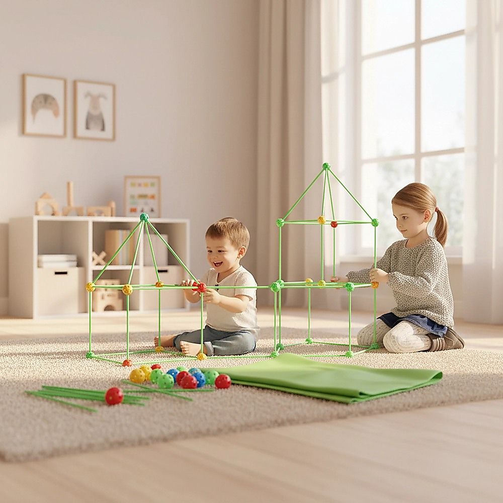 217pcs Kids Construction Fort Building Kit Castles 3D Play House Tent Toys โ image 2