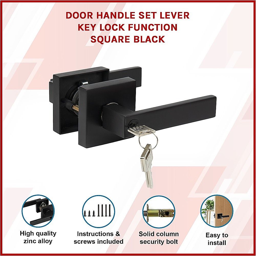 Door Handle Set Lever Key Lock Function Square Black โ image 3