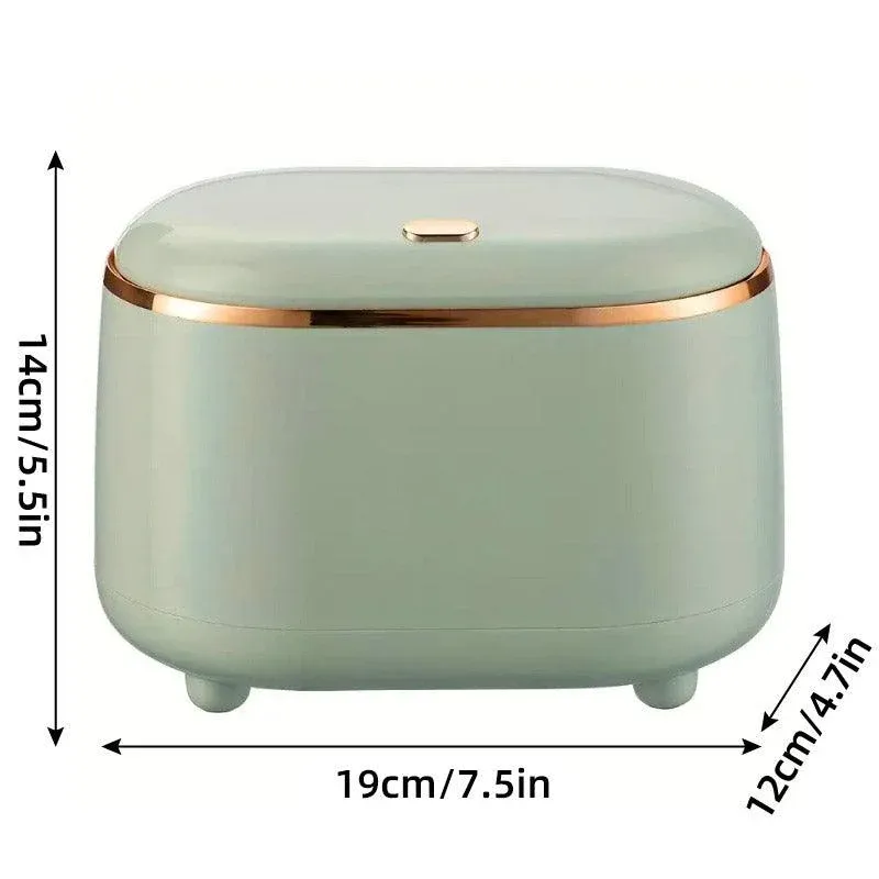 Small Desktop Trash Can Oval Pop Up Lid Rubbish Bin Waste Organizer Container - Beige โ image 4